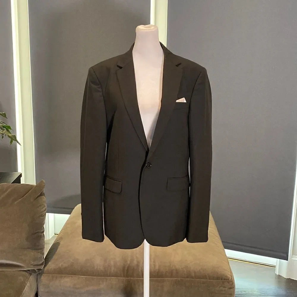 Men’s Black One Button Notched Lapel Suit Jacket Blazer Business Wedding Size 34